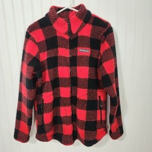 Columbia | Plaid Zip Up Sherpa Jacket Red Black Large